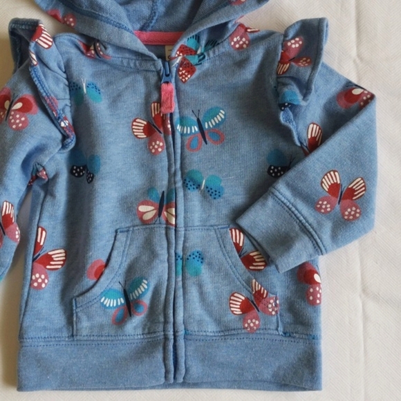 carter's blue butterfly ruffle zip-up hoodie sweatshirt 6 months baby girl - Picture 3 of 7